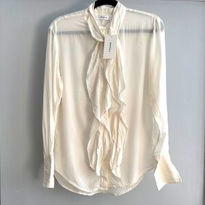 Frame Denim Off White Pure Silk Long Sleeve Blouse Top Office Business